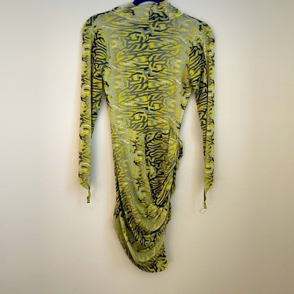 Maisie Wilen lime green Animal print orbit city ruched bodycon dress M - Picture 12 of 13